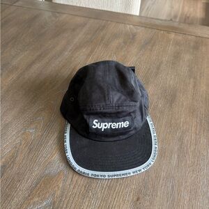 Supreme Black 5-Panel Cap with White Logo Patch
